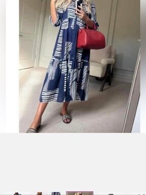 LARGE Zara Navy and White Printed Women's Dress